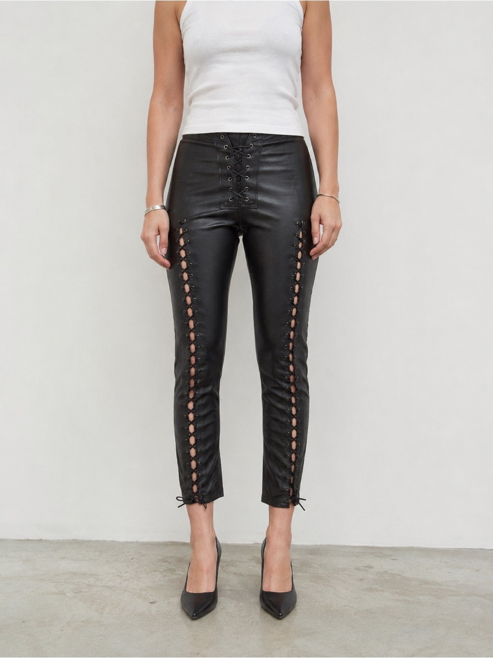 By The Namesake Genuine Stretch Lambskin Lace up Leather Pants- size 26/27